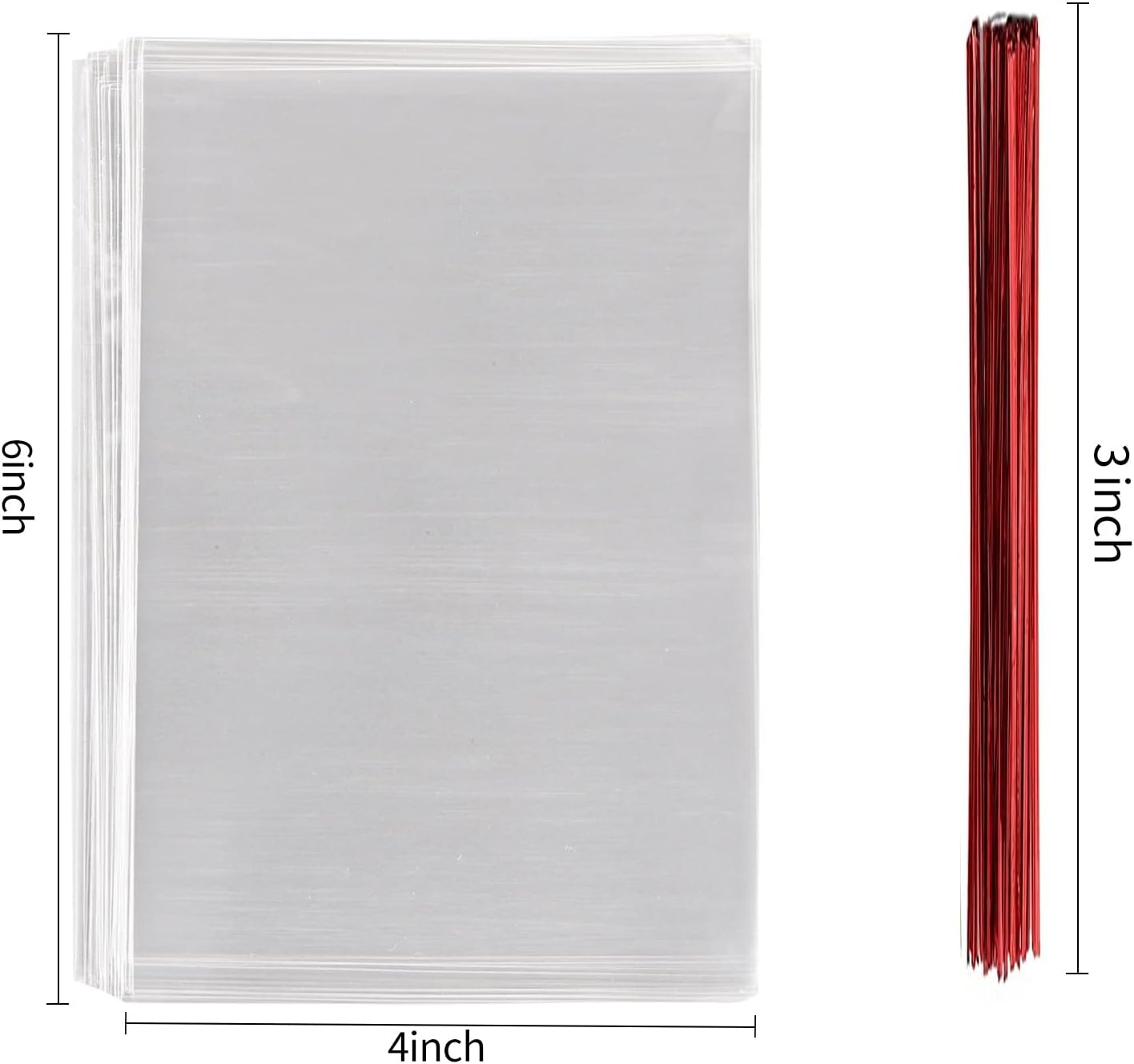 100 Pcs Clear Flat Cello Cellophane Treat Bags 6 in x 4 in (1.4mil) for Bakery, Cookies