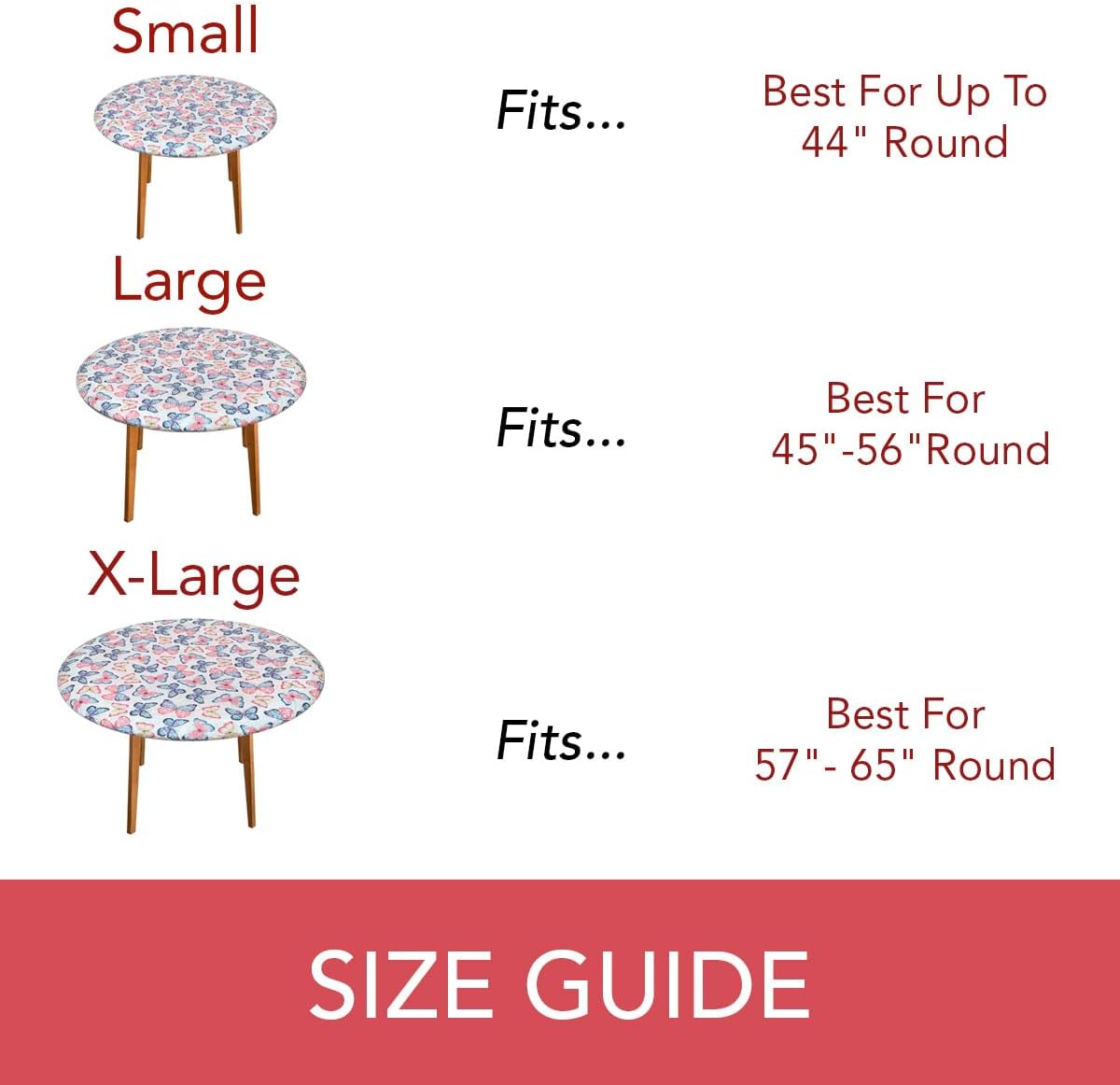 Covers For The Home Deluxe Elastic Edged Vinyl Fitted Table Cover, Butterfly Pattern, Large Round