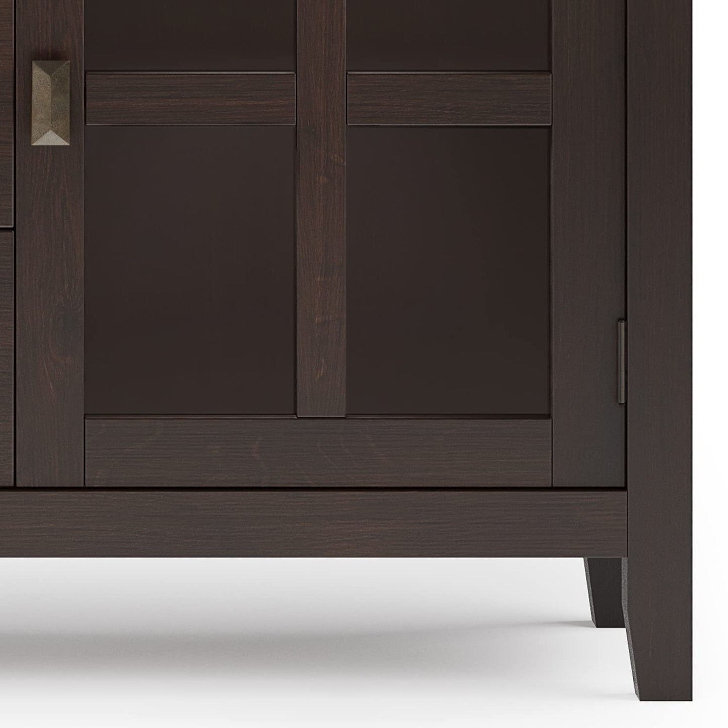SIMPLIHOME Artisan Buffet - 60 inch Wide Solid Wood 3-Door Sideboard Buffet in Dark Chestnut Brown, Contemporary Storage Cabinet for Dining Room or Kitchen with Adjustable Shelves and Bronze Hardware