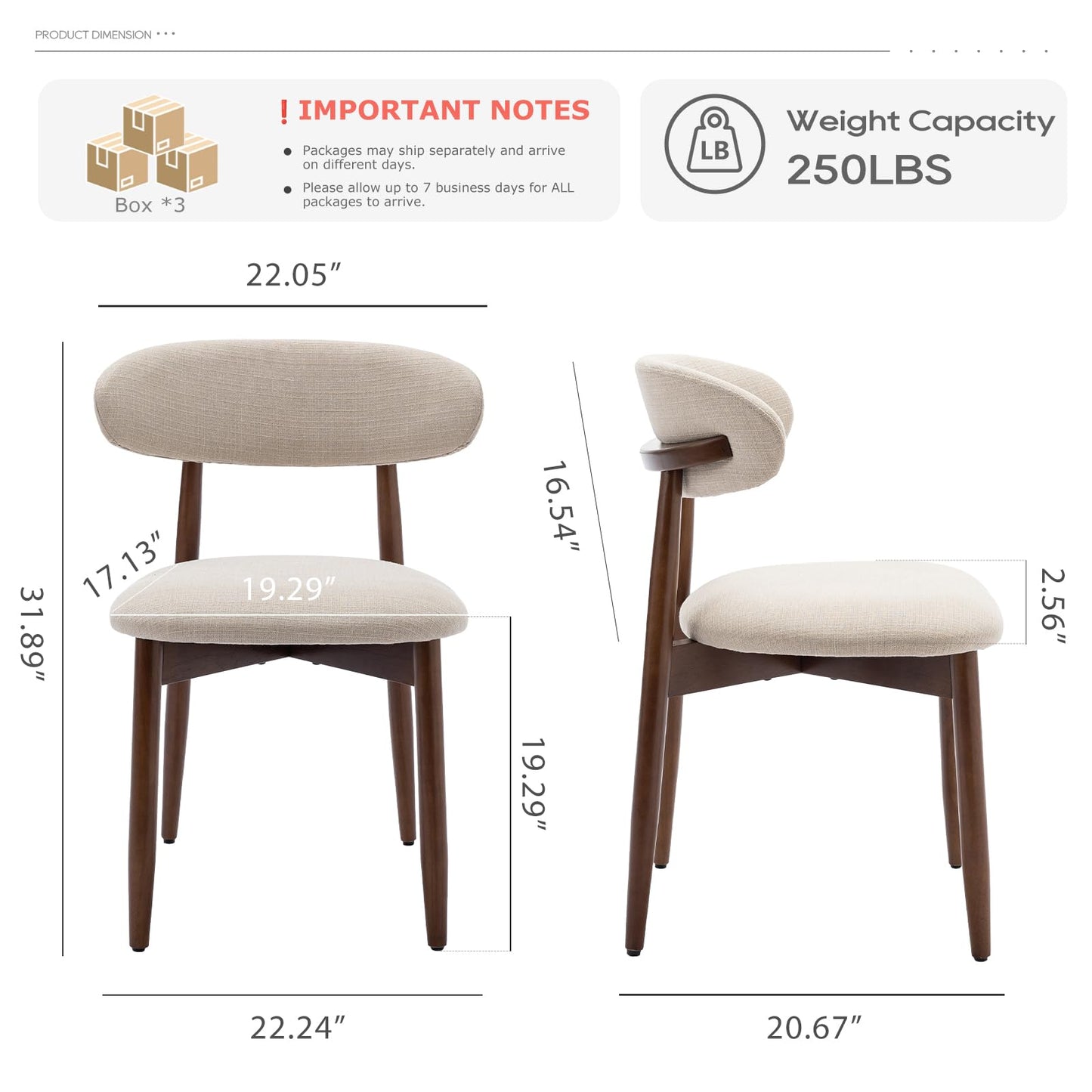 COLAMY Wooden Dining Chairs Set of 6, Modern Upholstered Fabric Dining Room Chair, Farmhouse Kitchen Side Chairs with Foot Pegs, Beige