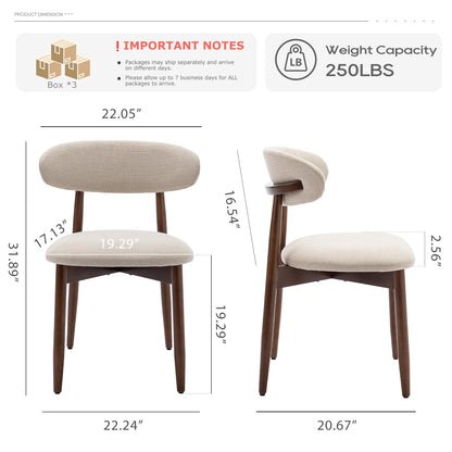 COLAMY Wooden Dining Chairs Set of 6, Modern Upholstered Fabric Dining Room Chair, Farmhouse Kitchen Side Chairs with Foot Pegs, Beige