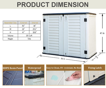 HOMSPARK Storage Shed Weather Resistance, Multi-Purpose Outdoor Storage Cabinet for Backyards and Patios, Horizontal Storage Shed for Lawnmower, Patio Accessories (White 1, Large - 26 cu.ft)