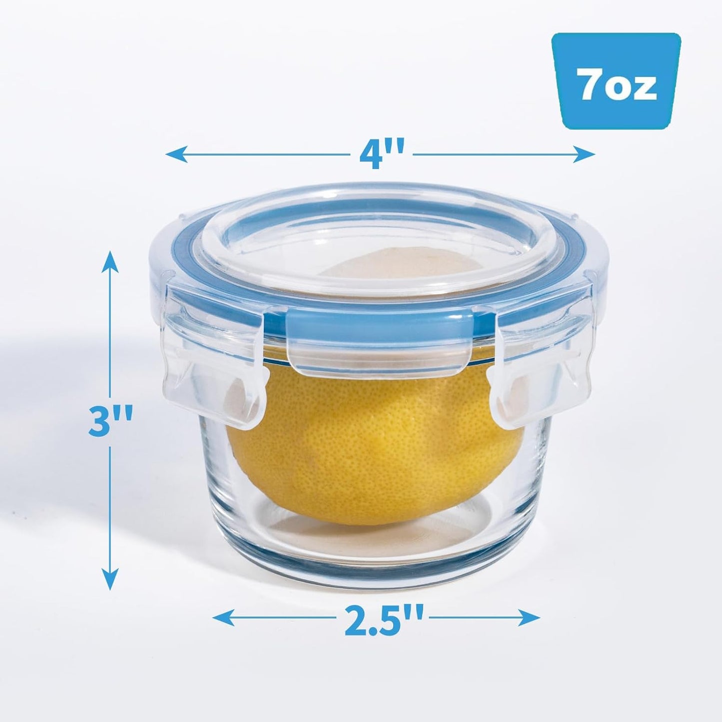 Iyulania Set 6 7 oz of Small Glass Storage Containers, Food Containers with No-Spill Lids, Thick Glass Jars for Meal