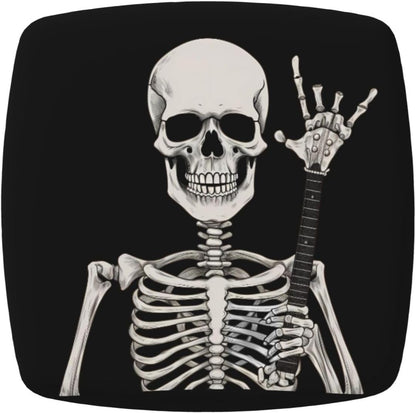 Rock and Roll Skeleton Skulls Kitchen Square Chair Seat Covers 16.9" - Stretch Fitted Sofa Cushion Cover Replacement