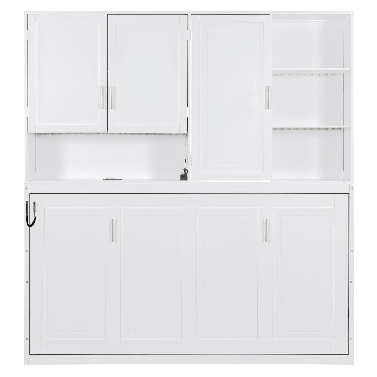 DNYN Twin Size Murphy Bed with Top Cabinets and LED for Bedroom/Guest/Study Room, Foldable Wall Bed Frame with USB and Storage Shelves, Space-Saving & No Box Spring Needed