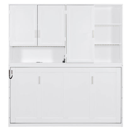 DNYN Twin Size Murphy Bed with Top Cabinets and LED for Bedroom/Guest/Study Room, Foldable Wall Bed Frame with USB and Storage Shelves, Space-Saving & No Box Spring Needed