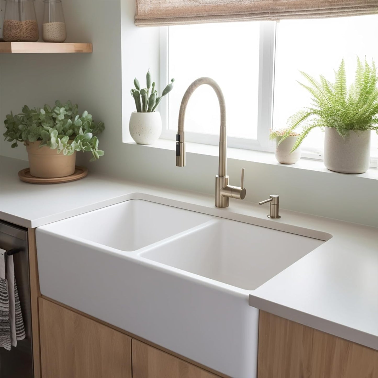 Sinkology Turner 33 Inch Fireclay Farmhouse Apron Front Double Bowl Kitchen Sink - White, Handcrafted with SureFire Chip-Resistant Glaze, Sinkology Everyday Warranty, 33 x 18 in, Fits 36" Cabinet