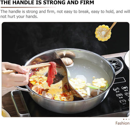 Shabu Hot Pot with Divider, Stainless Steel Dual Sided Soup Cookware for Induction Cooktop & Gas Stove, 28cm