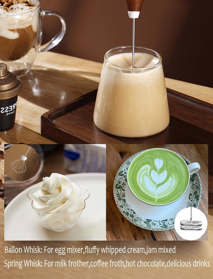 Milk Frother Handheld Foam Maker, 3 Speed Rechargeable Electric Blender with 2 Stainless Stirring Heads for Lattes