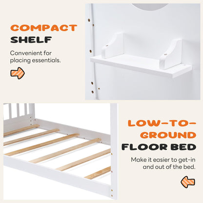 DUMOS Wood Twin Over Twin House Bunk Bed, Loft Bed with Ladder, Safety Guardrail, Wooden Slats & Window, Kids Twin Bed Frame for Teens Juniors, Freely Decorative House Roof