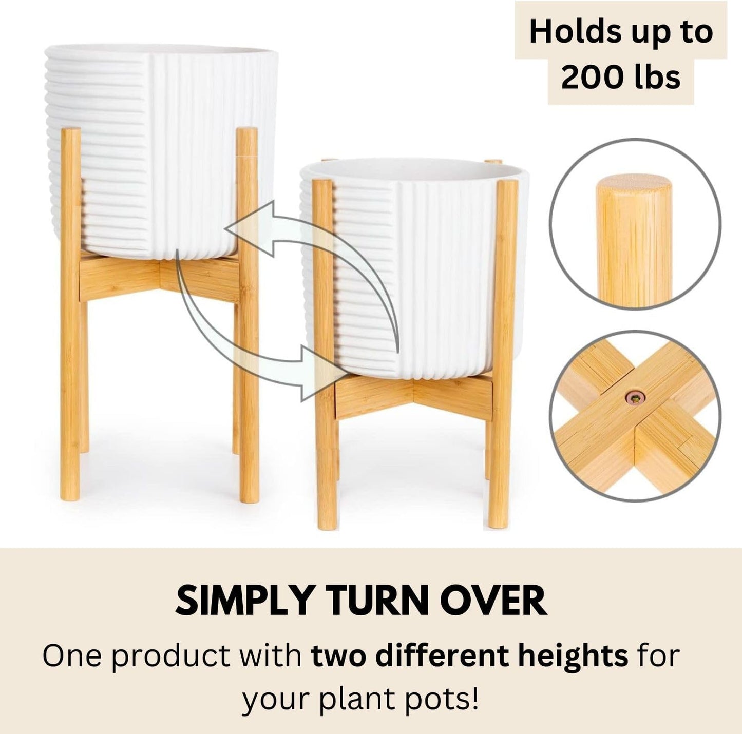 8 12 Inch 8, 9, 10, 11 12 Inch Fox & Fern Adjustable Plant Stand Indoor to Mid Century Bamboo Plant Stand
