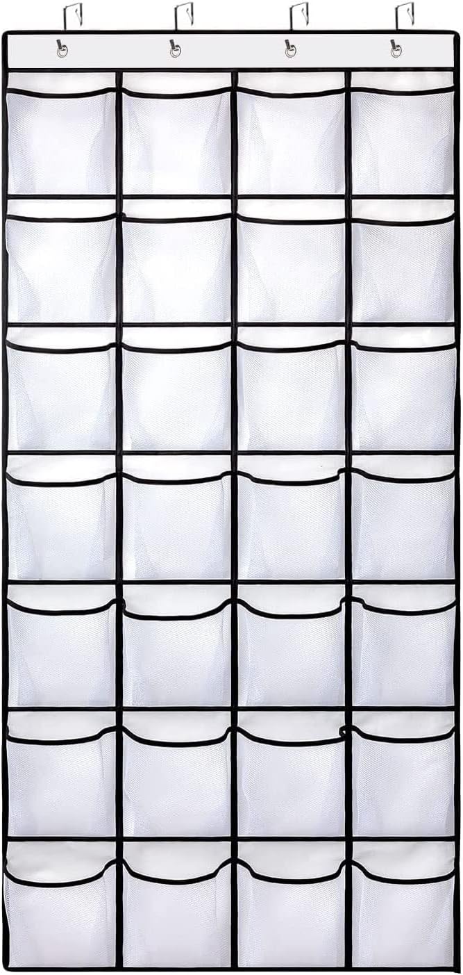 Fancial 28 Closet, 4 Large Pockets Over The Door Shoe Organizer, Hanging Shoe Organizer for Premium Clear Shoe Rack