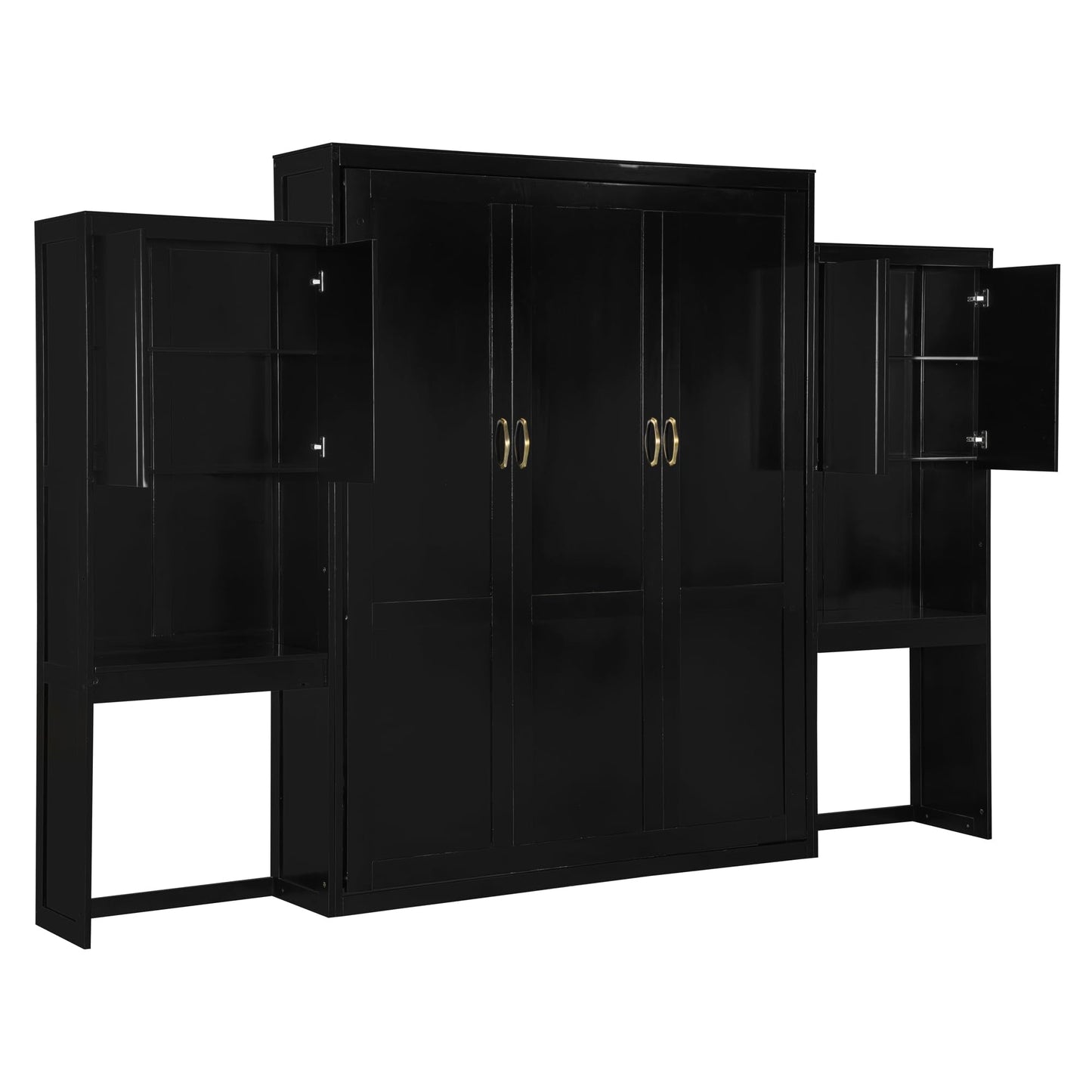 Ball & Cast Murphy Bed Queen Size,Wood Storage Hide Cabinet Wall Beds with Desk and Vanity,Space-Saving Bedroom Furniture w/Cabinets & Mirror,can be Folded for Home Office,Study,Guest Room,Espresso