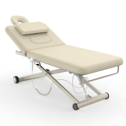 pouseayar Heavy Duty Electric Massage Table, Electric Lift Motor and Manual Backrest Adjustable for Treatment/Medical Spa/Facial Bed/Beauty Bed and More - 31.2 Wide x 75 Long - Beige Gray