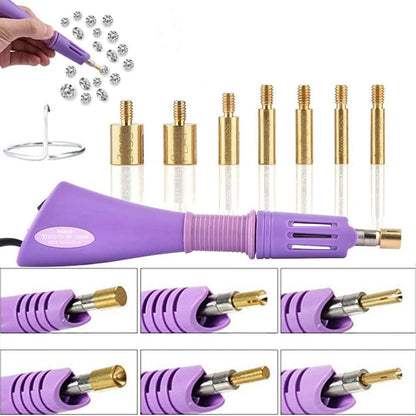 Hotfix Rhinestone Applicator, 7 in 1 Professional Iron-on DIY Hot Fix Tool Rhinestone Setter Applicator Wand Crystal Gem Tool Kit with 7 Different Sizes Tips and Support Stand (Purple)