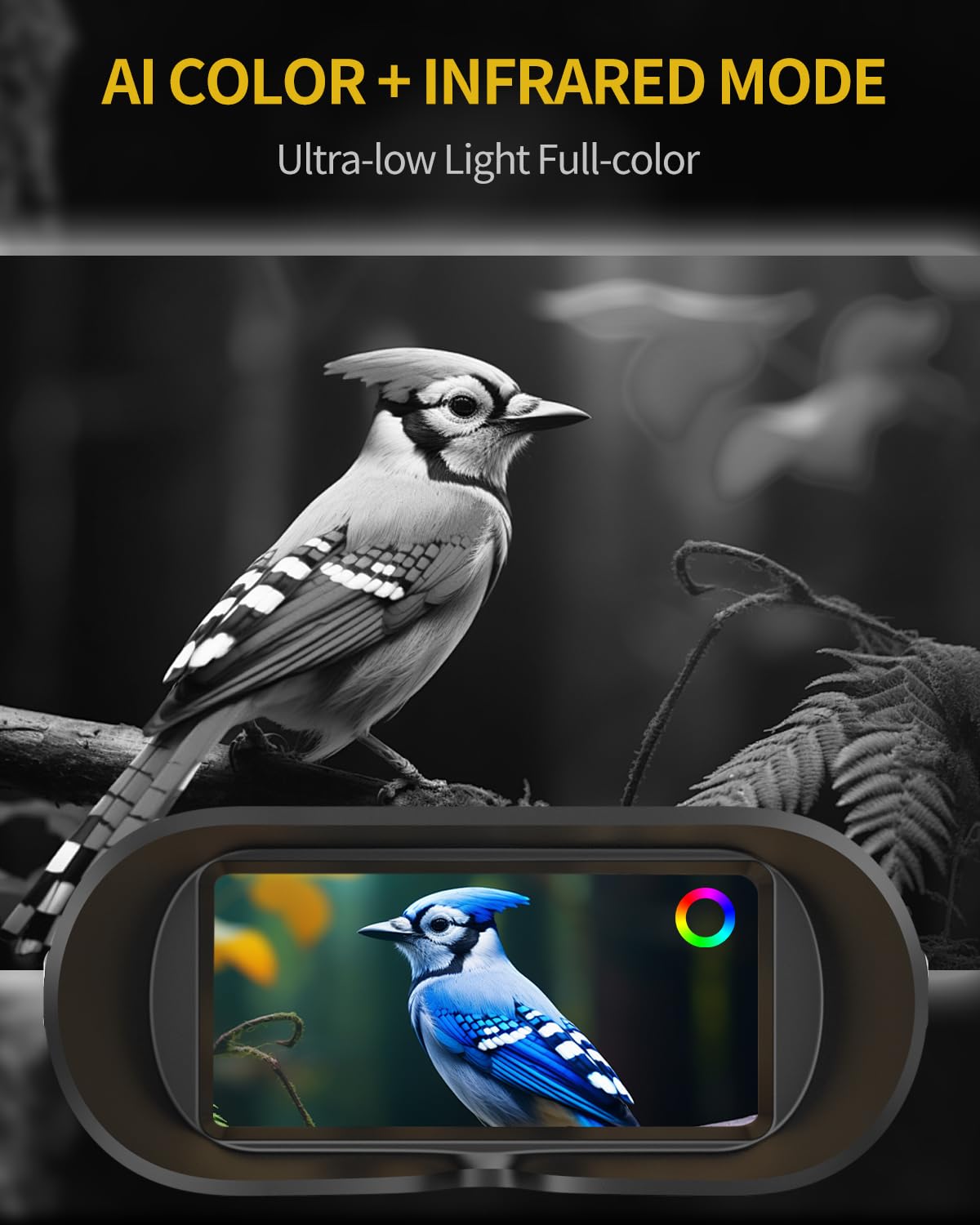 Waaniynan 4K UHD Night Vision Binoculars with Smart App Control, Night Vision Goggles with 3940ft View Range, 52MP Full Color Photo, 64GB Card for Camping/Security, Black