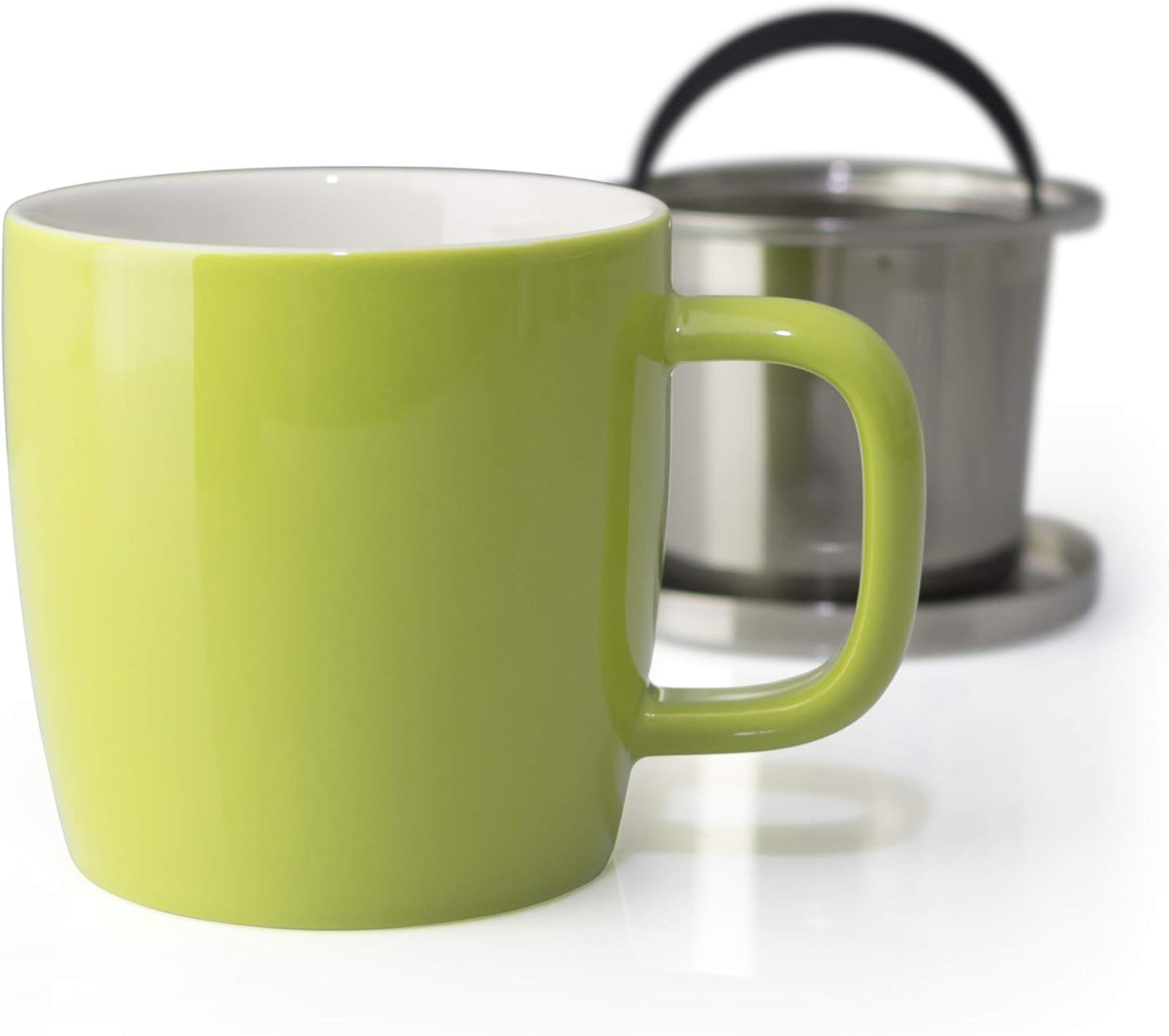 FORLIFE Dew Brew-In-Mug - Glossy Finish with Basket Infuser & Stainless Lid, 11 oz. (Lime)