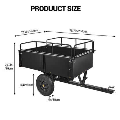 Heavy Duty Utility Dump Cart – 9000 Lbs Capacity, 15 Cu.ft Steel Trailer with Removable Sides, All-Terrain Wheels, Compatible with ATV/UTV/Lawn Tractor, Ideal for Garden, Yard, Hauling