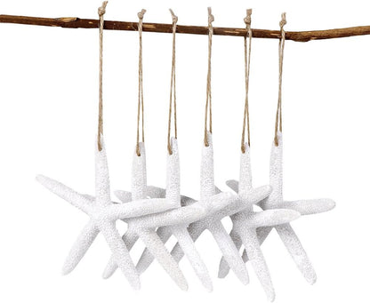 AerWo 20pcs 4 Inches White Artificial Resin Starfish with Rope for DIY Craft Beach Wedding Decorations