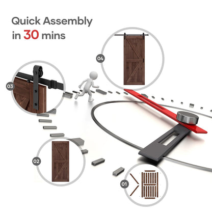 ROYMELO 36x80 inch Sliding Barn Wood Door Slab with 6.6ft Hardware Kit and Handle, Coffee, K Shape, Simple DIY Assembly