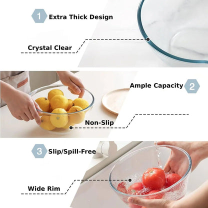5pc Glass Mixing Bowls Sets (4.65QT, 2.80QT, 1.64QT, 1.16QT, 0.85QT), Glass Nesting Kitchen Thick Bowl for Baking, Cooking Prep, Storage, Large Salad Bowls Sets-Dishwasher Microwave Freezer Safe