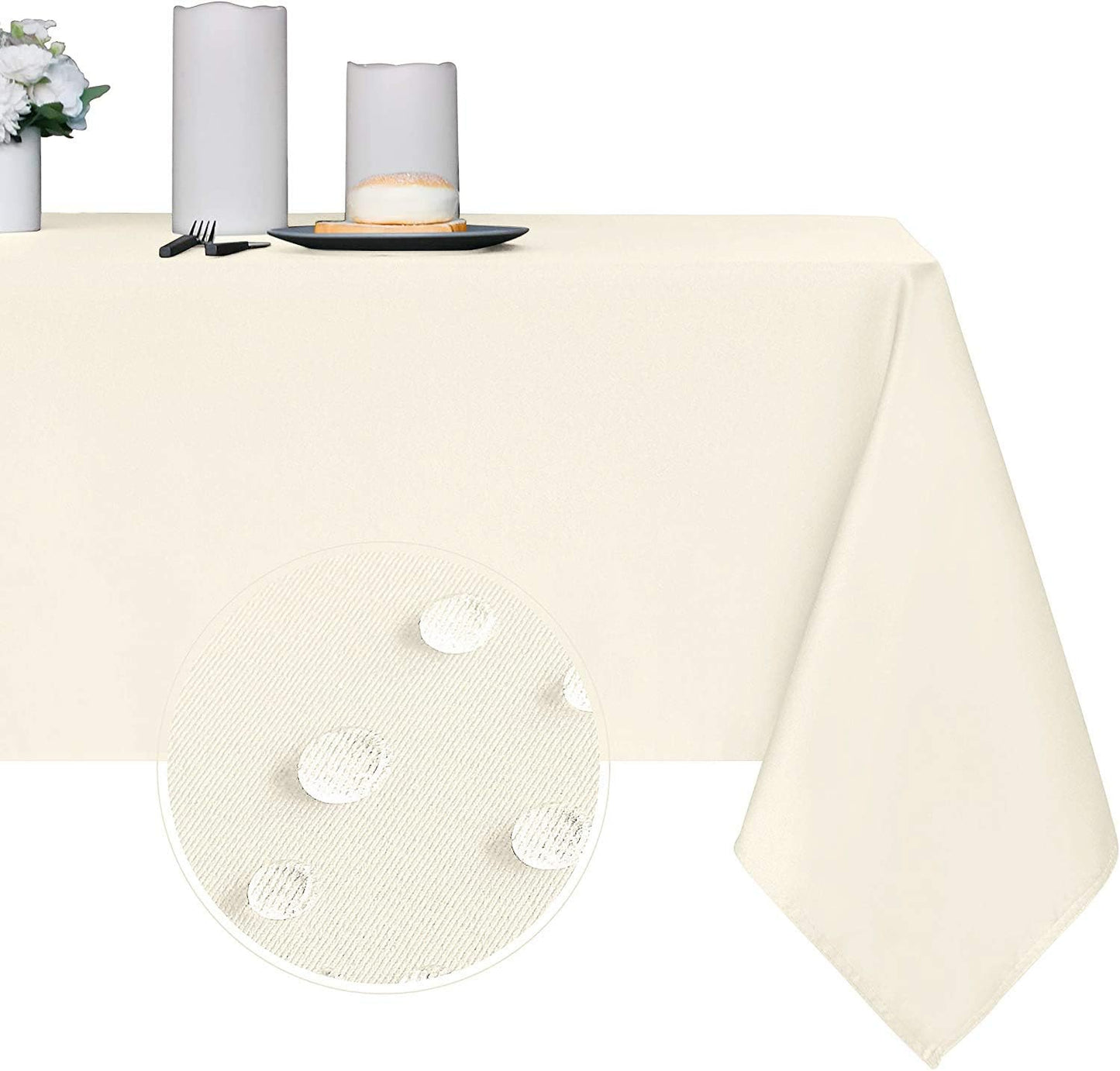 210GSM (Ivory,60 60 Inch) Obstal Rectangle Table Cloth - Heavy Duty Water Proof Microfiber Tablecloth, Decorative