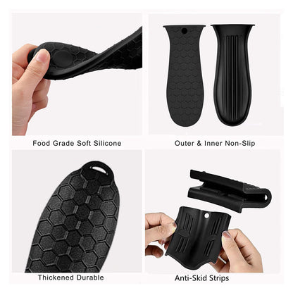 8 Pcs Non-Slip Silicone Hot Handle Holder & Assist Grips, Potholder for Cast Iron Skillets, Heat Resistant Handle Cover Sleeve for Frying Pans, Casserole, Cookware Handles, Black