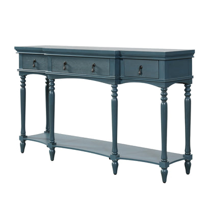 Christopher Knight Home Cally Wood Console Table with Drawers & Bottom Shelf, Narrow Entryway Table with Turned Roman Legs, Traditional Rectangular Wall Table for Living Room Study Hallway, Blue