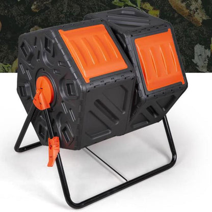 Kitchen Compost Bin, Outdoor Dual Chamber Compost Bin, 31 Gallon Rotating Composter Tumbling with 2 Sliding Doors and Aeration System, Garden Compost Tumbler, BPA Free ,Indoor Compost Bin with Lid ( C