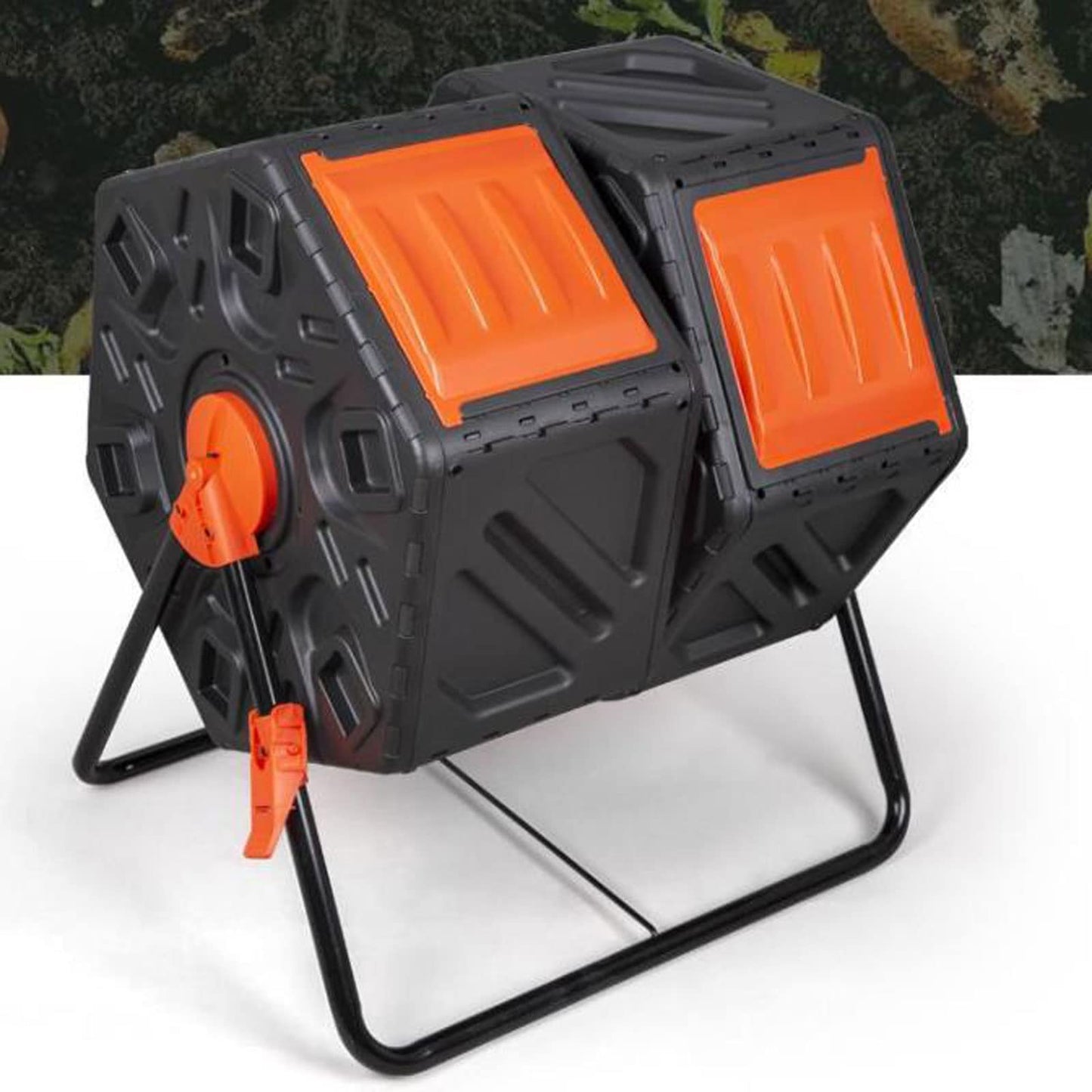 WANGHAI2024M Electric Compost Bin Outdoor Dual Chamber Compost Bin, 31 Gallon Rotating Composter Tumbling with 2 Sliding Doors and Aeration System, Garden Compost Tumbler, BPA Free Composter(Orange)