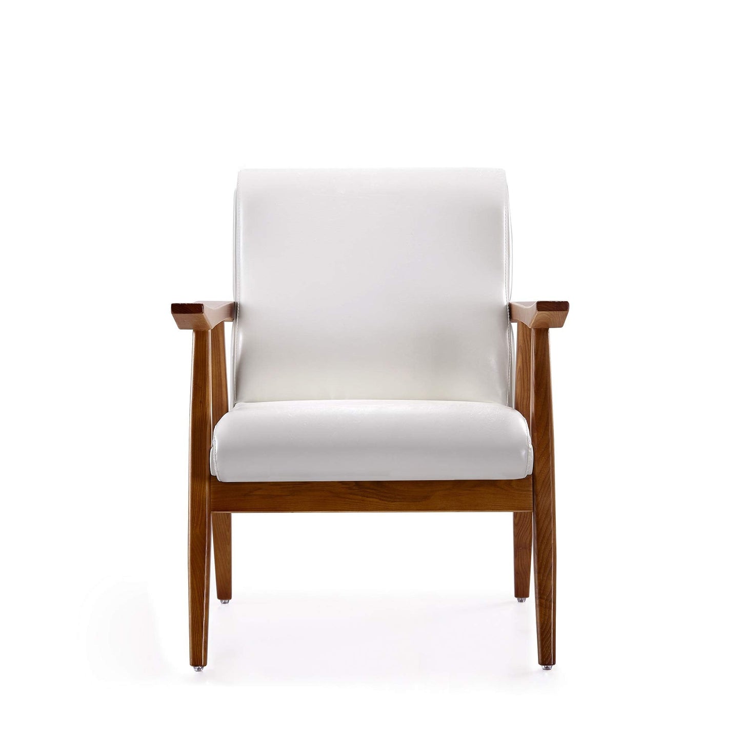 Manhattan Comfort Archduke Mid Century Modern Accent Chair, Fully Assembled, Made of Beech Wood Frame, Upholstered in Faux Leather, Ideal for Living Room, Set of 1, White