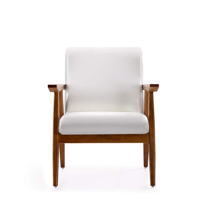 Manhattan Comfort Archduke Mid Century Modern Accent Chair, Fully Assembled, Made of Beech Wood Frame, Upholstered in Faux Leather, Ideal for Living Room, Set of 1, White