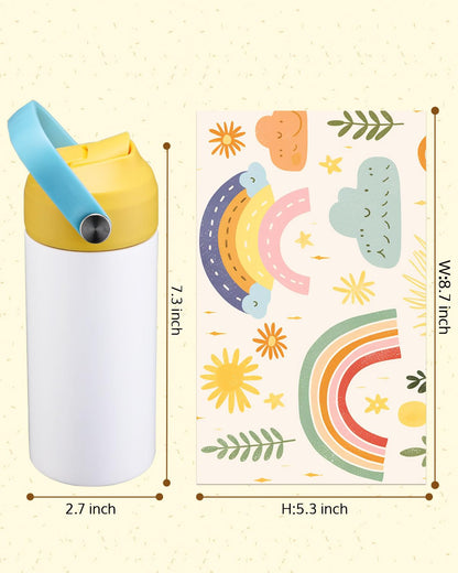 OFFNOVA 12oz Kids Sublimation Tumbler, 4 Pack Stainless Steel Sippy Cup Blank, Vacuum Insulated Water Bottle with Leak-Proof Straw Lid