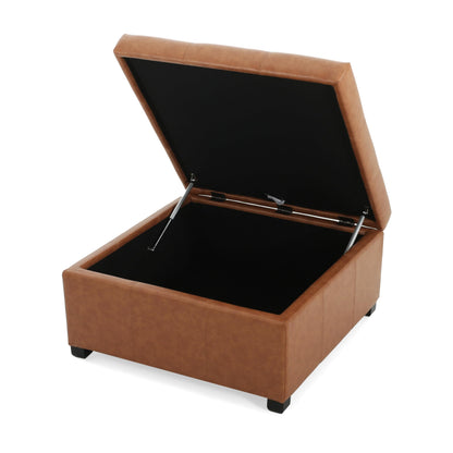 Christopher Knight Home Carlsbad PU Ottoman with Storage Square,Faux Leather Storage Ottoman Bench,Small Foot Rest Stool, End Side Table,Upholstered Toy Box Storage for Living Room Bed Room,Tan Brown