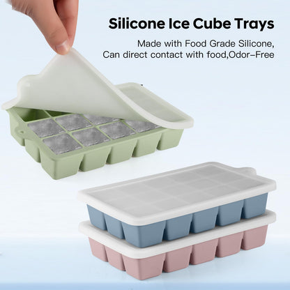Silicone Ice Cube Tray 3 Pack, HANCELANT Ice Cube Mold, Ice Trays for Freezer with Lid for Whiskey, Baby Food, BPA Free, Easy Release