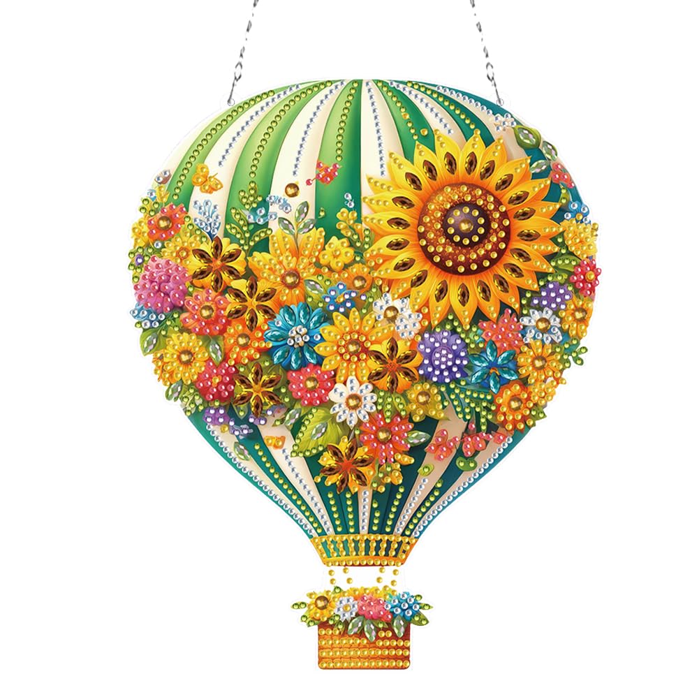 5D Diamond Painting Kits Hanging Pendant Flower Hot Air Balloon, DIY Crystal Art Hanging Sign Special Shaped Gem Art Ornament Kit for Home Décor and Gift, Double Sided, Box Package (Yellow-02)