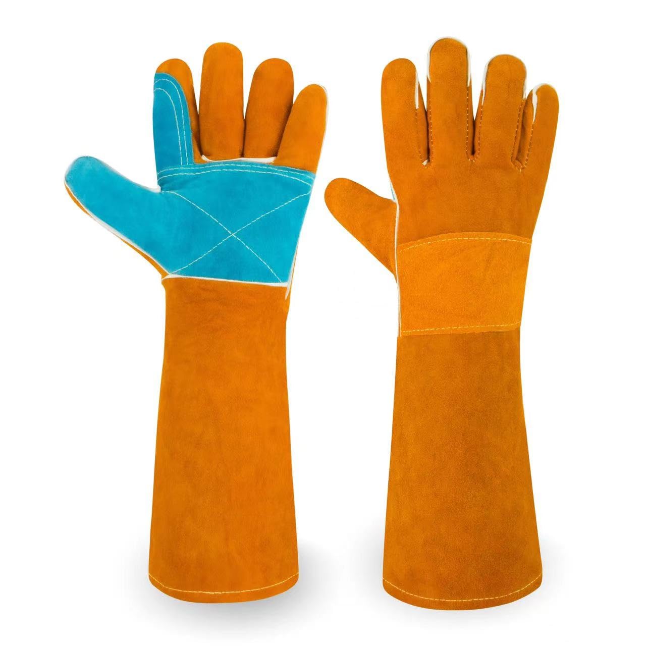 MOUTCLMB Animal Handling Gloves Bite Proof,17.7 Inches Welding Gloves,Double Leather Reinforced Padding Dog,Pet Gloves for Cat Dog Bird Falconry Snake