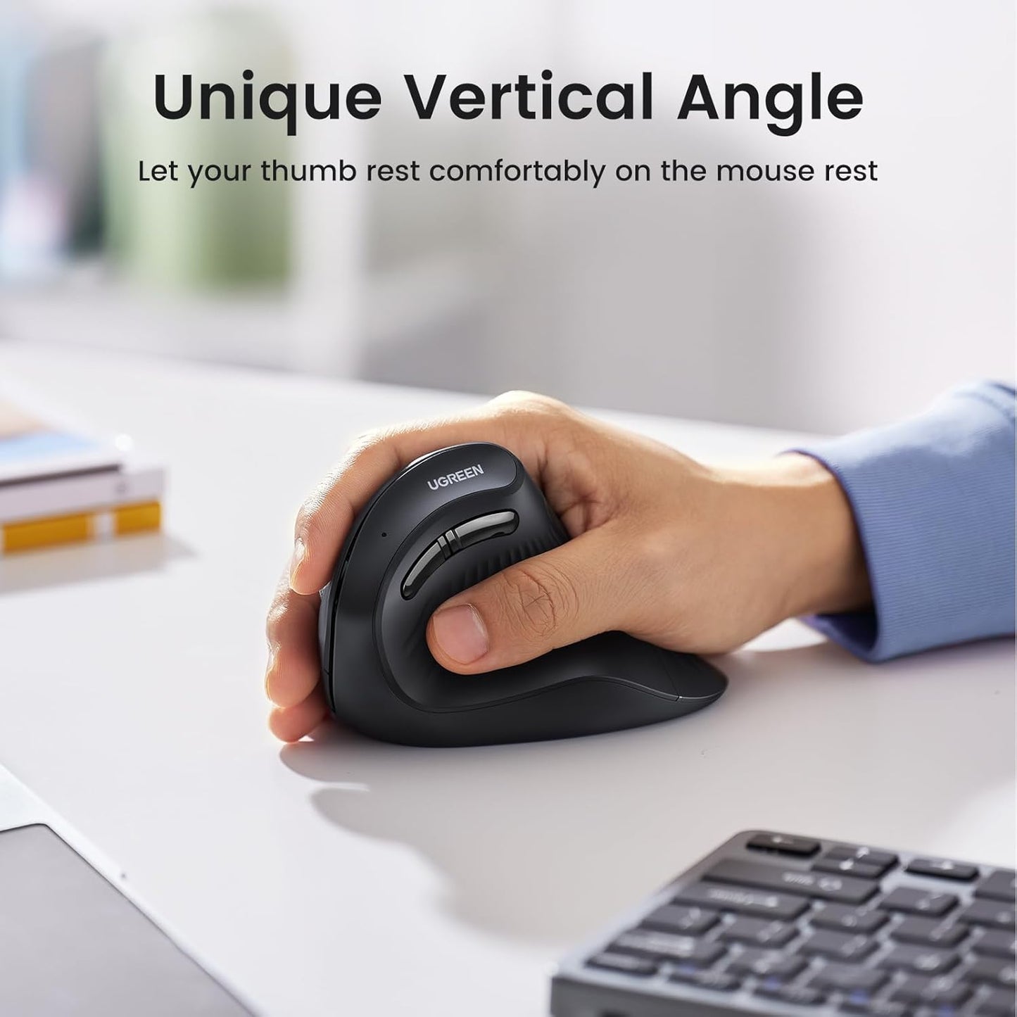 UGREEN Vertical Wireless (Bluetooth 5.0+2.4G) Ergonomic Mouse with 5 Buttons, 1000/1600/2000/4000 DPI, Prevention of Mouse Arm, Vertical Mouse Compatible with PC/Laptop/Tablet, Black