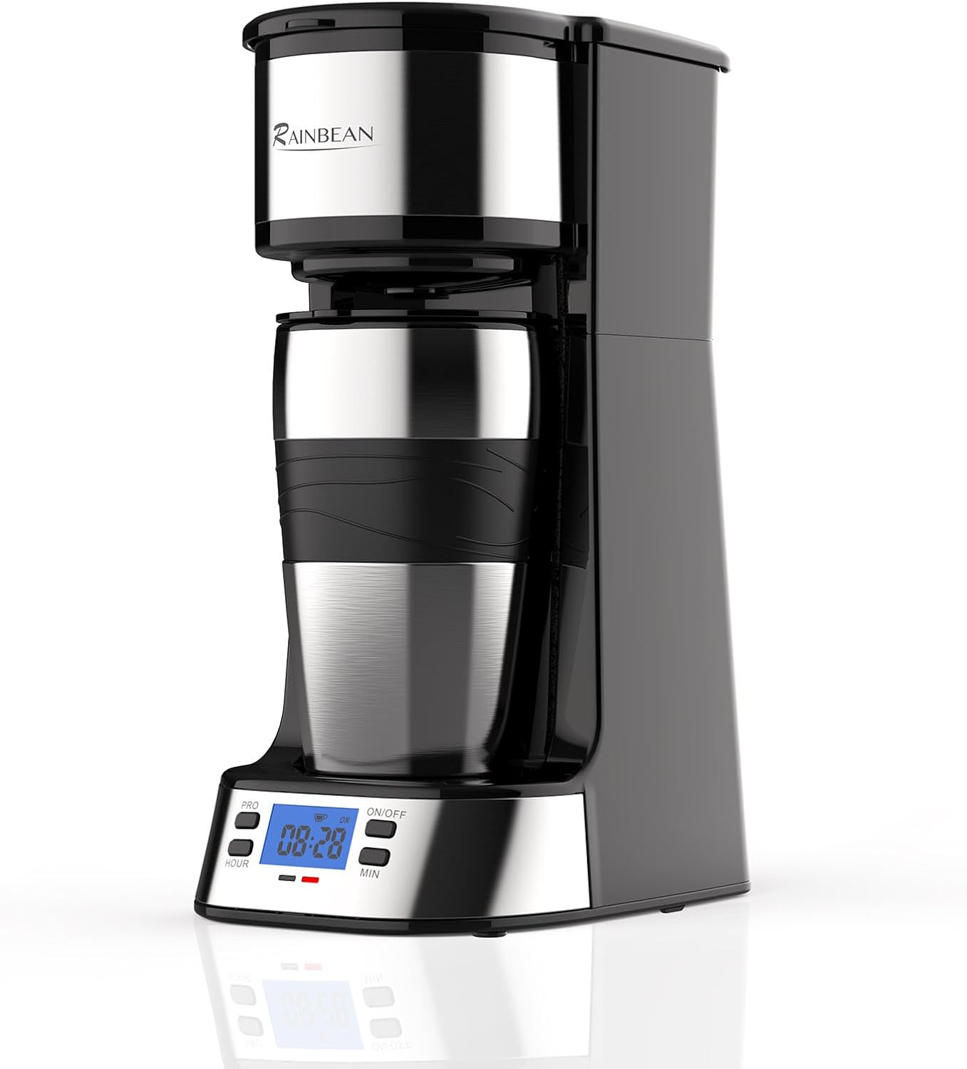 14 Oz 700W RAINBEAN Single Serve Coffee Maker, Programable Single-Serve Brewers, Timer Auto Start/Off, Single Cup