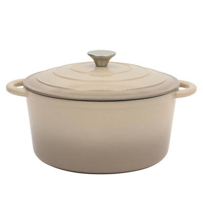 Gibson Home Addlestone 7 Qt Enameled Cast Iron Dutch Oven Pot with Lid – Round, Oven Safe to 500°F, Ideal for Bread Baking & Stews - Gradient Taupe