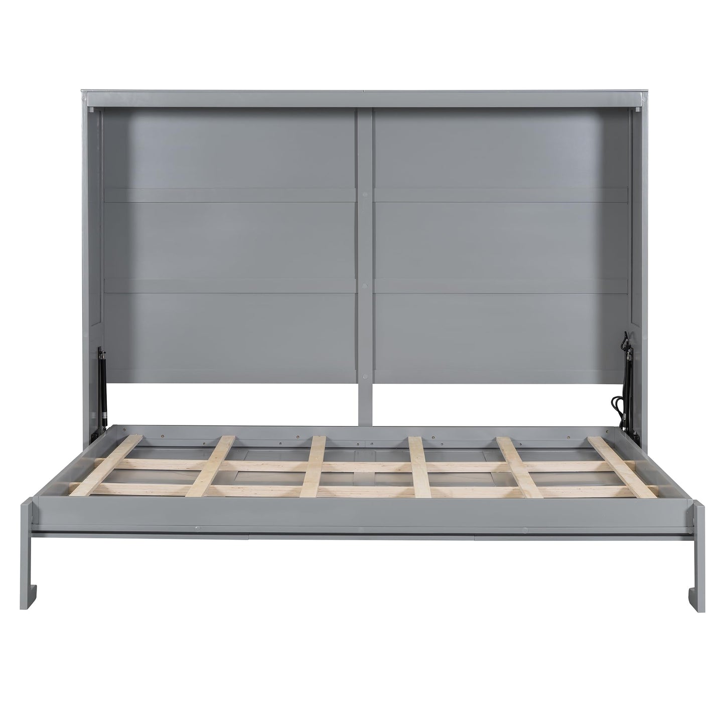 Ball & Cast Murphy Bed Full Size Wall Chest with Charging Station and Slat Support,Wood Hideaway Cabinet Platform Bedframe w/Leg,can be Folded,Space-Saving,for Small Room,Dorms,Gray