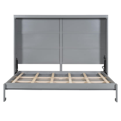 Ball & Cast Murphy Bed Full Size Wall Chest with Charging Station and Slat Support,Wood Hideaway Cabinet Platform Bedframe w/Leg,can be Folded,Space-Saving,for Small Room,Dorms,Gray