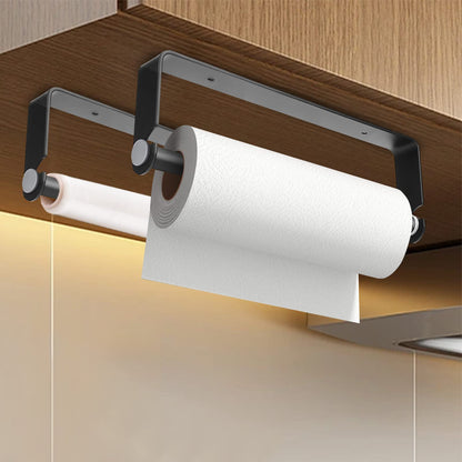 PEDORUBY Under Cabinet Paper Towel Holder, Adhesive or Drill Mount Paper Towel Holder, Wall Mount Paper Towel Holders for Kitchen or Bathroom (Black) 2 Pack