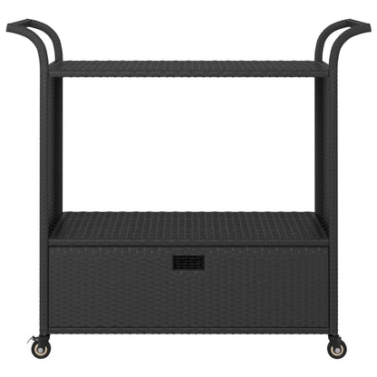Gecheer Bar Cart with Drawer – 39.4 x 17.7 x 38.2 Inch Poly Rattan Serving Trolley, Weatherproof Steel Frame, Locking Casters, Smooth-Rolling Kitchen or Outdoor Bar Caddy