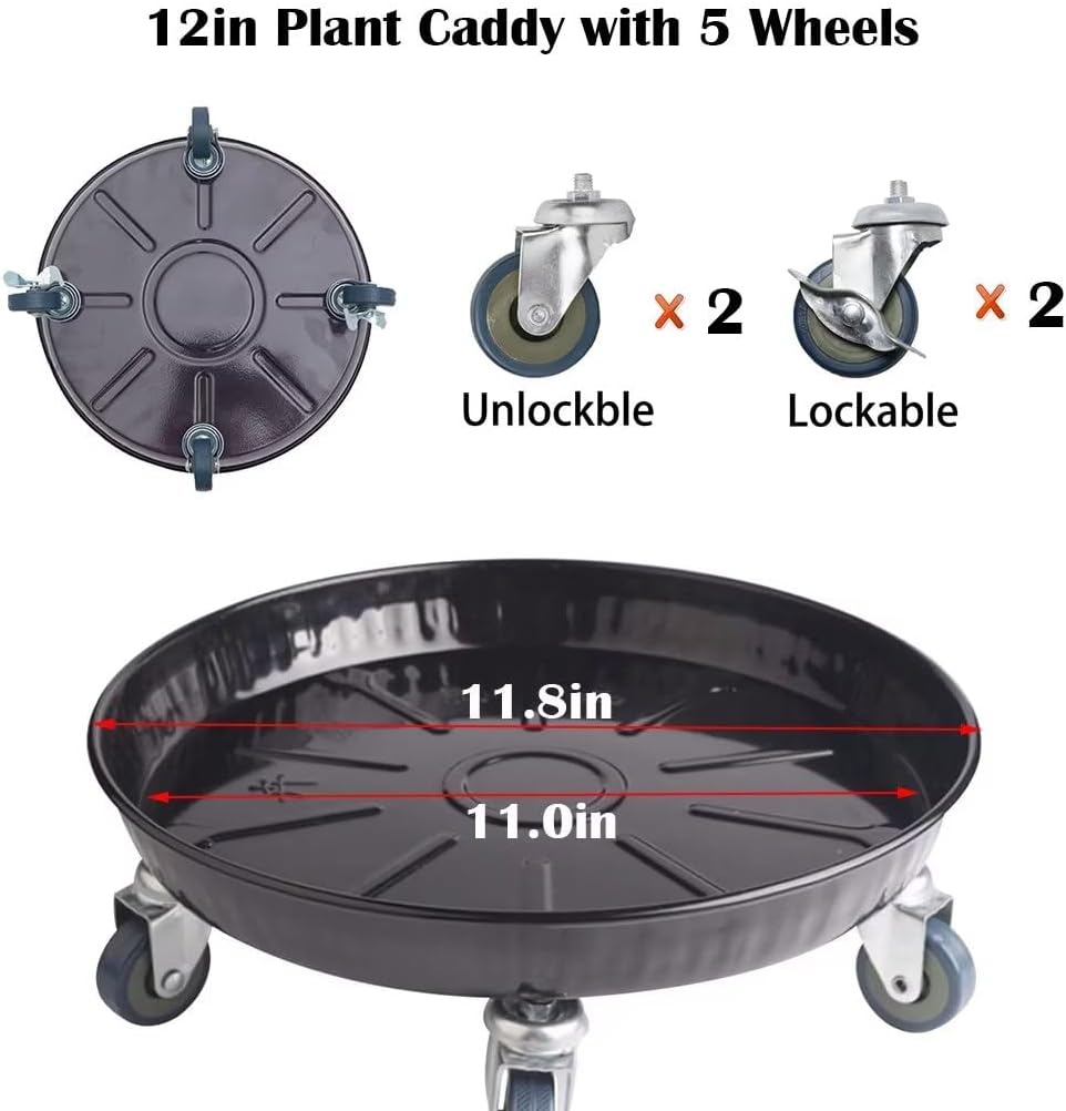 ARTLINE Round Plant Stand with Lockable Wheels, Heavy Duty for Indoor Outdoor, Large Rolling Dolly Planter Caddy on