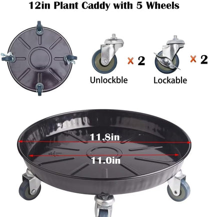 ARTLINE Round Plant Stand with Lockable Wheels, Heavy Duty for Indoor Outdoor, Large Rolling Dolly Planter Caddy on