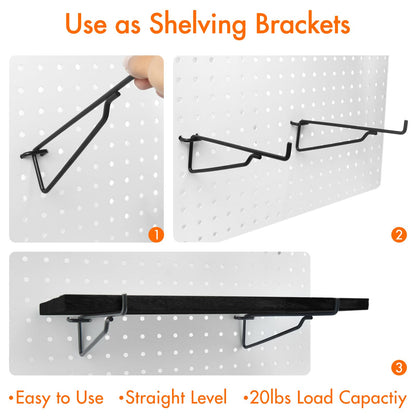 2 Pack Pegboard Shelves with Brackets, Peg Shelf Board with Hooks Fits 1/8" 1/4" Pegs Slots, Peg Board Organizer Accessories Various Tools Storage Arrange System for Garage Craft Workshop Workbench