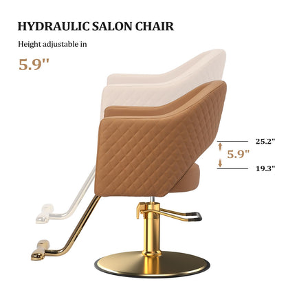 OmySalon Barber Chairs for Barbershop Gold Brown Styling Chair, Salon Chair for Hair Stylist, Heavy Duty Hydraulic Pump, 360°Swivel with Footrest, Hairdressing Home Beauty Spa Equipment