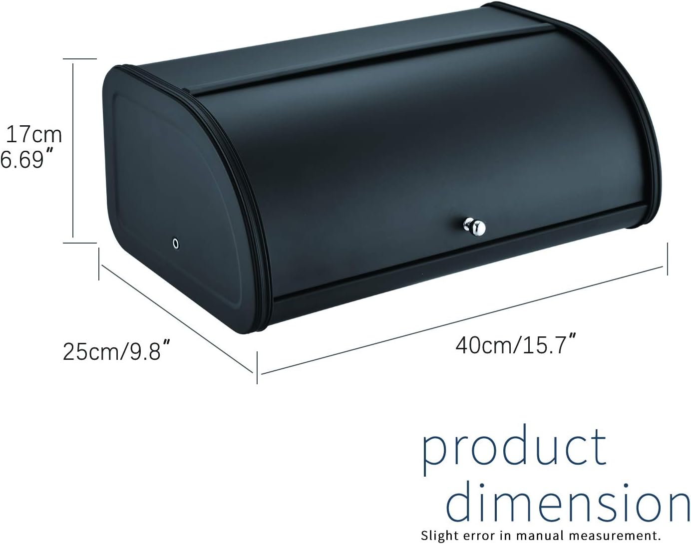 HILFA Stainless Steel Bread Box with Roll Up Lid, 17.5X11.5X7.5 inch Matte Black Kitchen Storage