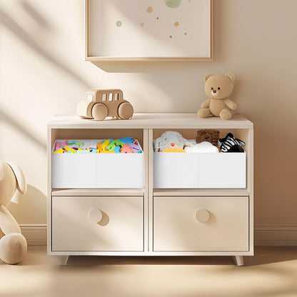 DIMJ Large Closet Shelf Organizer Bins 6 Packs with Handles and Divider, Fabric Trapezoid Storage Baskets, Foldable Clothes Containers Box for Shelf, Towel, Book, Toy, Purse, Hats, ,White